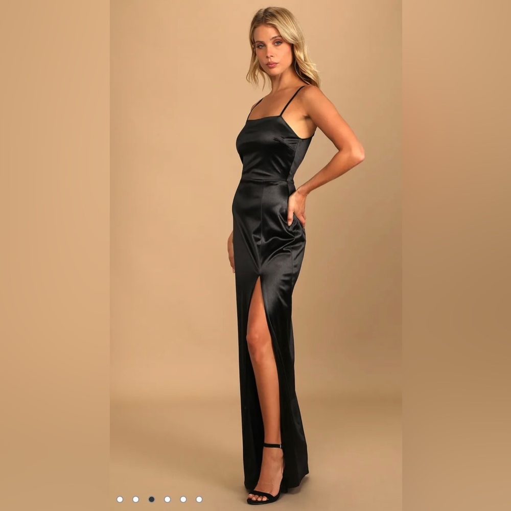 Lulus Meant to be Romanced Black Satin Column Dress